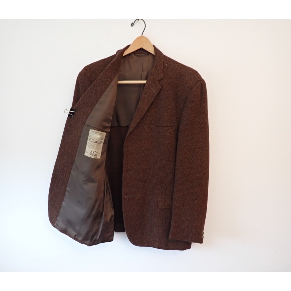 Vintage Magee Donegal Handwoven Brown Herringbone Tweed Sport Coat Blazer 44R
